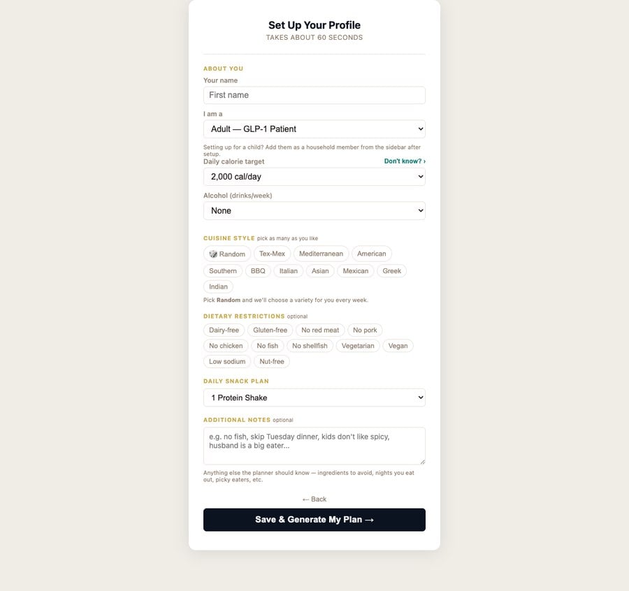 Summit Meal Planner cuisine style picker