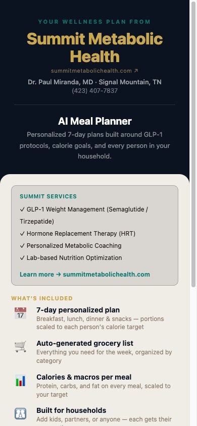 Summit Meal Planner mobile meal detail