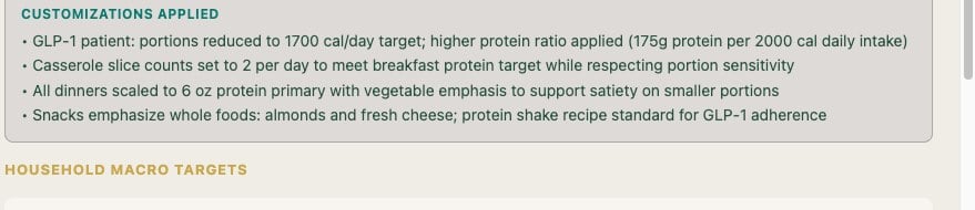 Summit Meal Planner macro customization detail